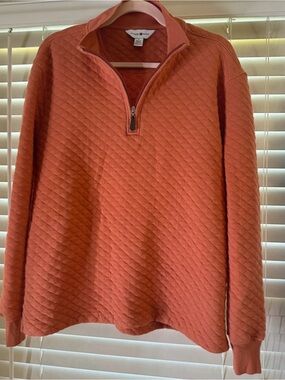 Southern Proper Quilted Half-Zip Sweater in Rust Orange